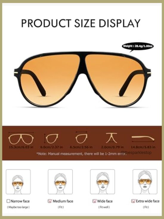 Oversized Aviator Sunglasses Retro Vintage UV400 Protection Polycarbonate main image 5